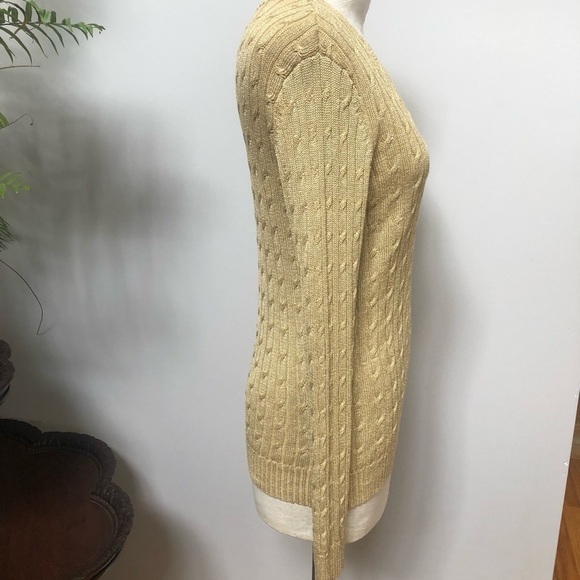 𝅺CHARTER‎ club Cable silk blend metallic gold V-neck sweater size small  #w1024 - Picture 2 of 9